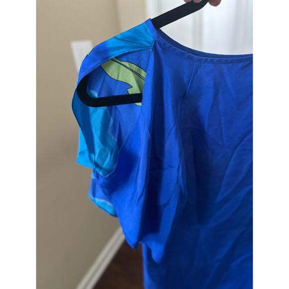 Tibi Silk Top Shoulder Sleeve Print Tropical Boho Resort Top Blue Size XS - Picture 6 of 7